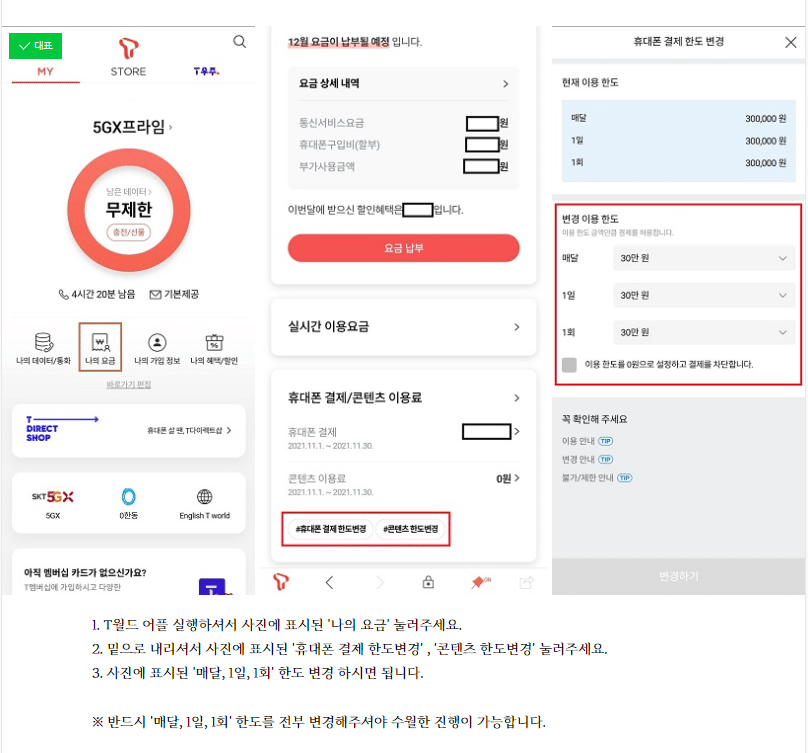 skt 소액한도 변경