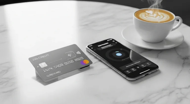 대표 이미지: Featured: A stylish 2026 concept credit card on a marble table next to a premium smartphone and a...